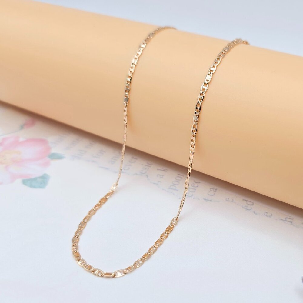 Rose Gold Chain Necklace with Polished Flat Links - 45+5cm Adjustable, XPNL0046